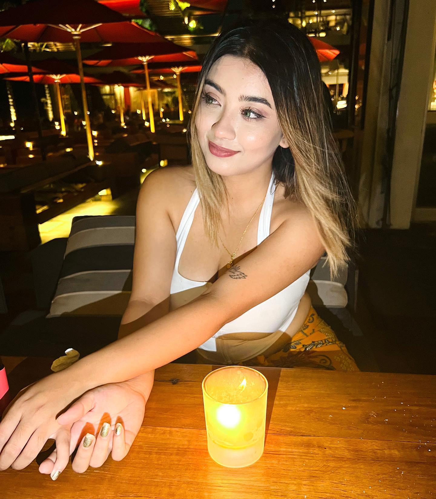 Sandhya in evening attire